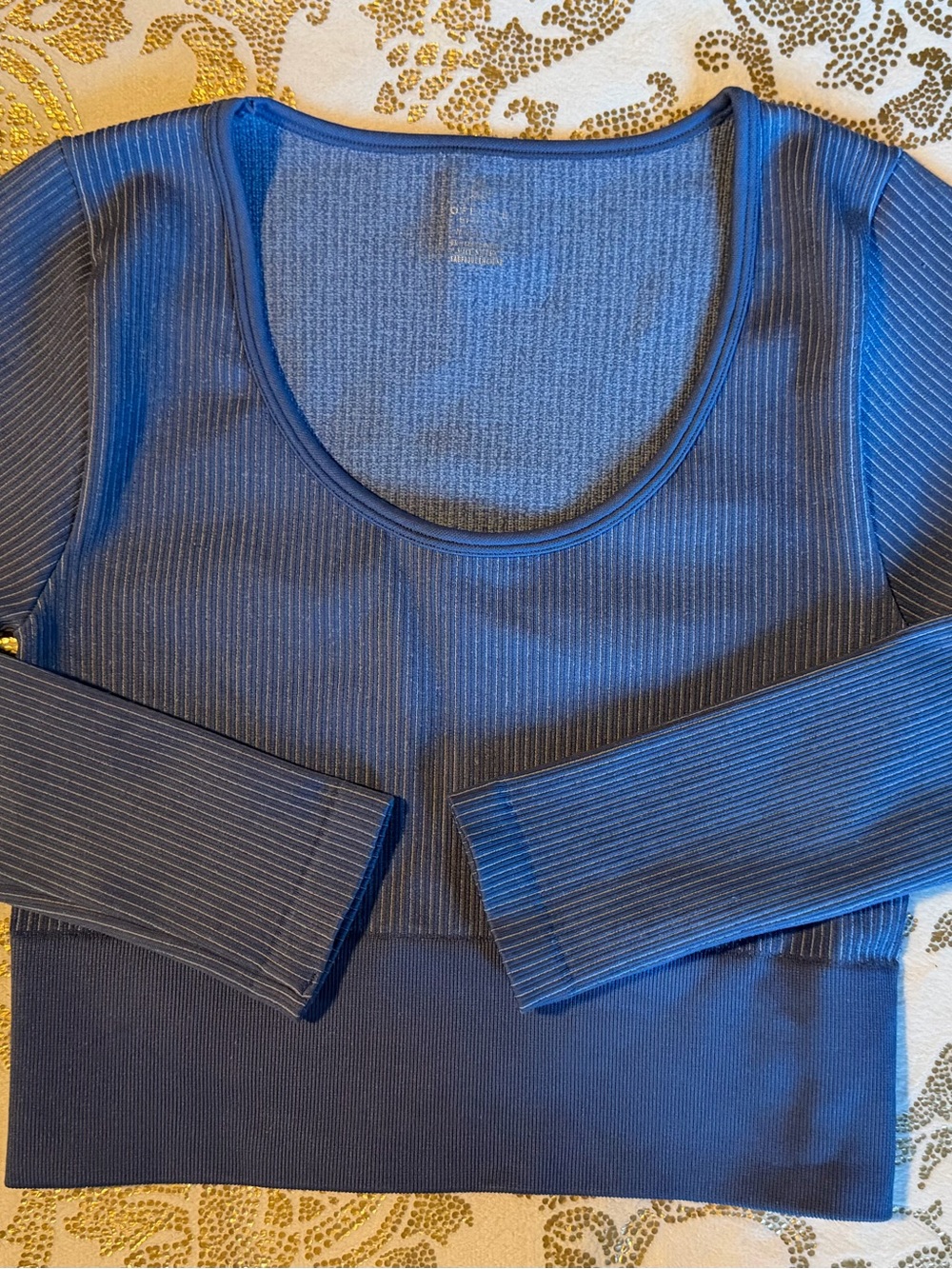 OFFLINE by aerie Dusty Blue Ribbed Long-Sleeve Crop Top Size Medium